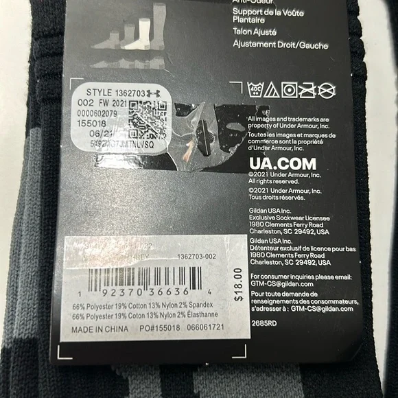 Under Armour Crew Socks UA Playmaker Project Rock 1362703 Black Gray 12-16 NWT - Picture 4 of 5